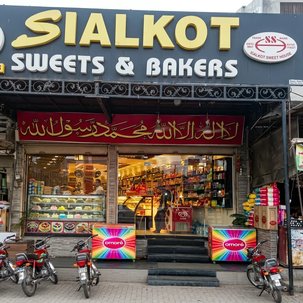 Sialkot Sweets and Bakers shop front view in Satellite Town Gujranwala